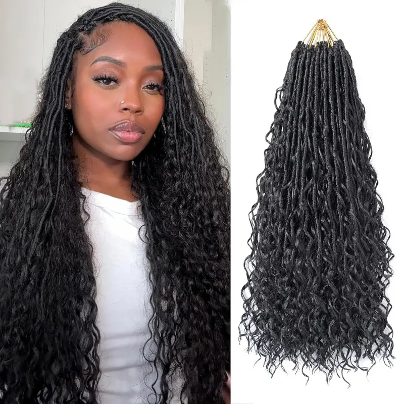 9 Packs 18 Inch Goddess Faux Locs Crochet Hair, Long Boho River Locs with Curly Ends, Soft Pre-Looped Hair Extensions for Black Women, Earrings, Necklaces, Bracelets, 18In Hair Extension