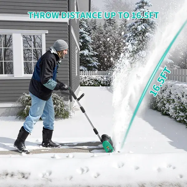 GARVEE 20V 12-Inch Lightweight & Powerful Cordless Brushless Electric Snow Shovel, 13 lbs, Lithium 4.0Ah Battery/Wired Option, 400W Motor, Ergonomic Design, Safety Switches, 16.5ft Throw, 4.7in Depth, Batteries Included, for Driveway/Steps (Black&Blue)