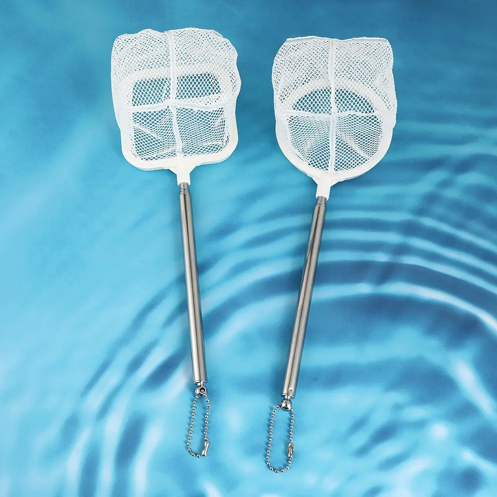 2pcs Extendable Small 3D Stainless Steel Fish Net, Aquarium Use, Tropical Ornamental Fish Scoop Net, Handheld Fish Shrimp Catching Net, Cleaning Tools