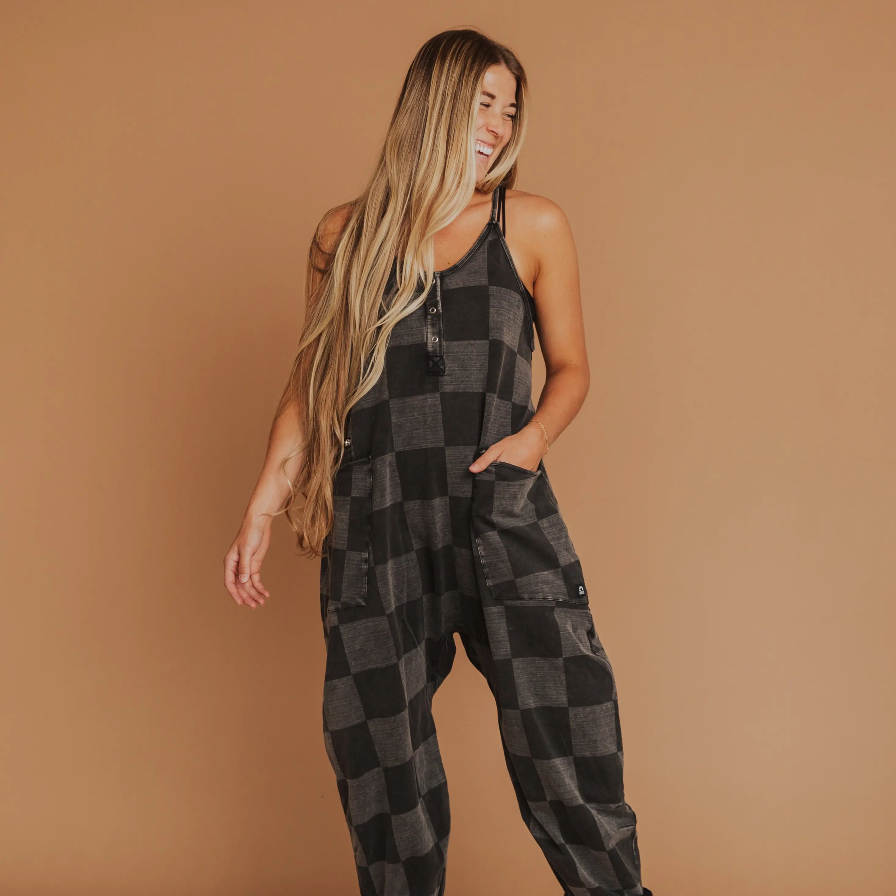 Women's Check Tank Romper, Casual Oversized Sports Jumpsuit in a Soft Cotton Blend with Adjustable Straps for All-Day Comfort, Tank Top, Xl, Female, Xs