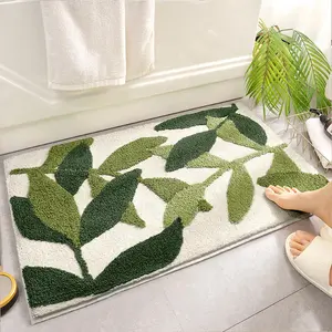 Leaf Pattern Bathroom Mat, 3 Counts/set Non-slip Soft Bath Rug, Bathroom Accessories, Bathroom Decor, Home Decor, Bathroom Supplies