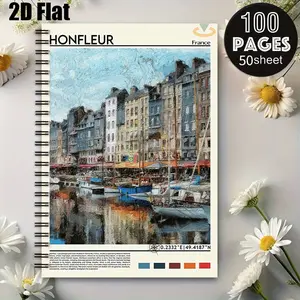 1 Honfleur France Scenery Spiral Notebook, 5.7x8.26 Inch, Durable Coil Binding, Travel Journal for Trip Recording, Daily Planner for Home Office, Birthday Gift for Art Lovers and Travel Enthusiasts [2D] Flat