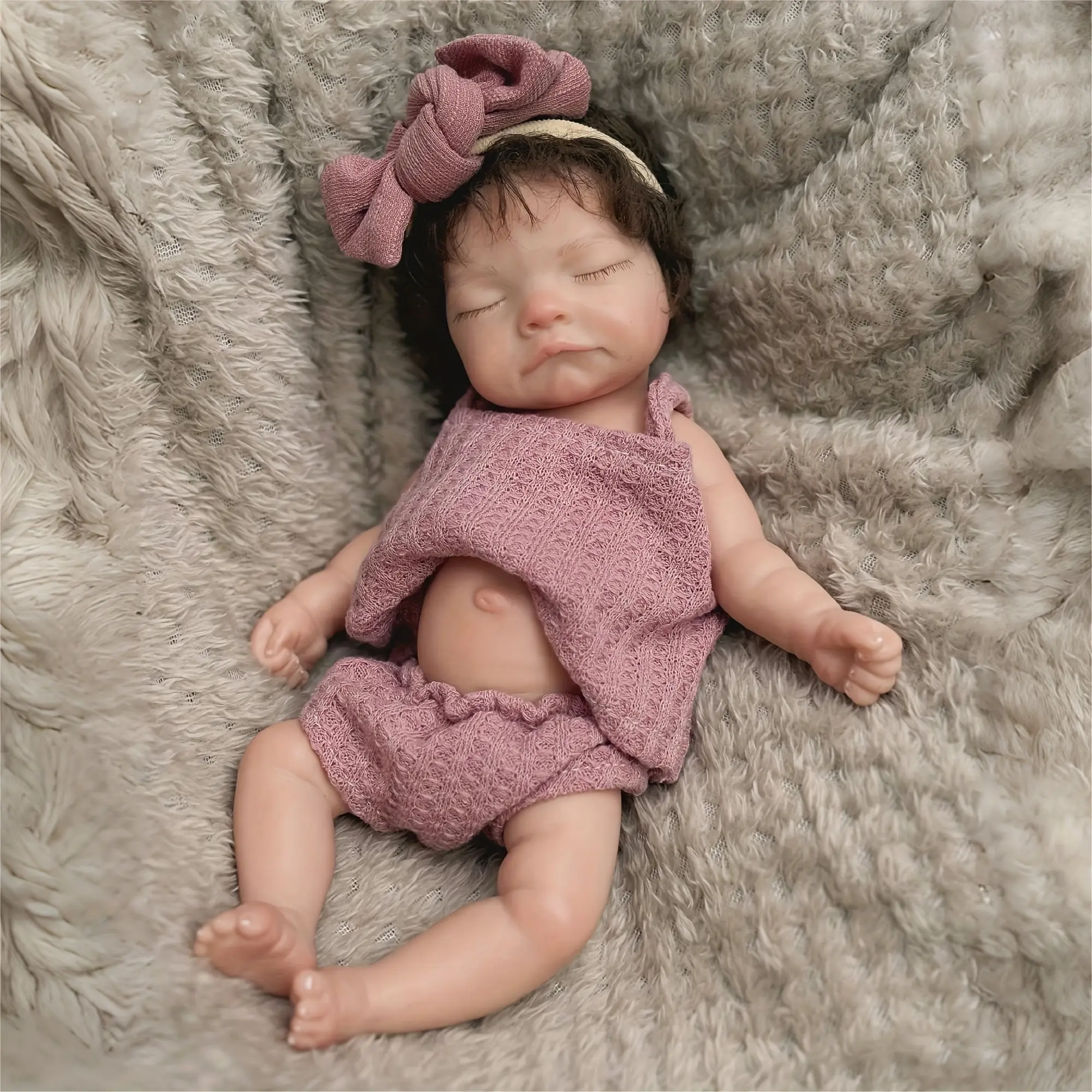 10in-25cm Adorable Handmade Painted Full Body Solid Silicone Girl Reborn Newborn Doll with Clothes Set, Soft Cuddly Gift for Family, Clothes Set Doll