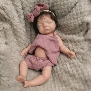 10Inch/25CM Adorable Silicone Girl Reborn Baby Dolls Handmade Painted Full Body Soft Solid Silicone Newborn Baby Dolls for Family's Gifts