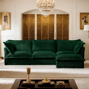 120" L Shape Sectional Couches for Living Room, 3-Seater Comfy Modular Sofa Couch with Removable Ottoman, 2 Big Pillows, Oversized Corduroy Sofa for Apartment