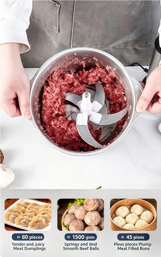Mini Electric Food Processor & Chopper, 400W Pure Copper Motor Meat Grinder with 2 Bowls, 2 Sharp Blade Sets for Meat, Vegetables, Fruits