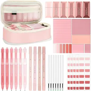 38 count Aesthetic College School Supplies with Pen Case Sticky Notes Gel Pens Highlighters Correction Tapes  to School Stationery Kit( Color,Classic)