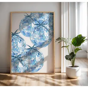 Blue Disco Ball Print, Aesthetic 70s Disco Wall Art, Apartment Wall Art, Retro Blue Poster, Disco Ball Poster, Blue Trendy Wall Art