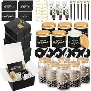 60 count Bridesmaid Proposal Gifts Bridesmaid Box Set, Maid of  Gifts Include Box Glass Cup Candle Cards Scrunchies Hair Knotted Bracelets Hand Cream  Pens(Black)