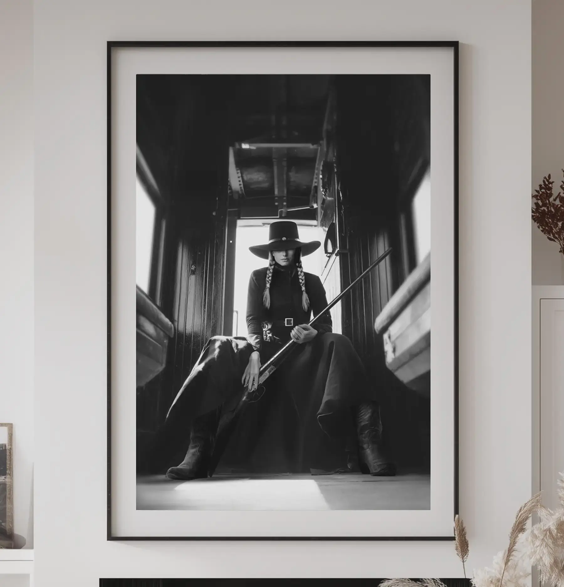 Cowgirl Outlaw Train Print: Vintage Western Wall Art, Poster Unframed Decor Glossy