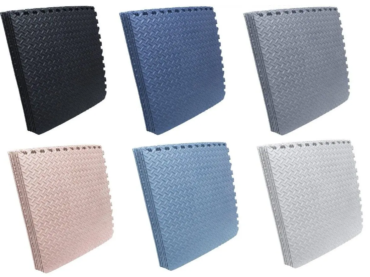 HTTMT- 12X(48 Sqft) 6 Colors [Black/Navy/Gray/Pink/Blue/White] Gym Floor Mat 24x24 EVA Foam Interlocking Exercise Fitness Puzzle Floor Gym Yoga Mat Workout Pad