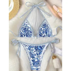 Split-print Blue and White Porcelain S Bikini