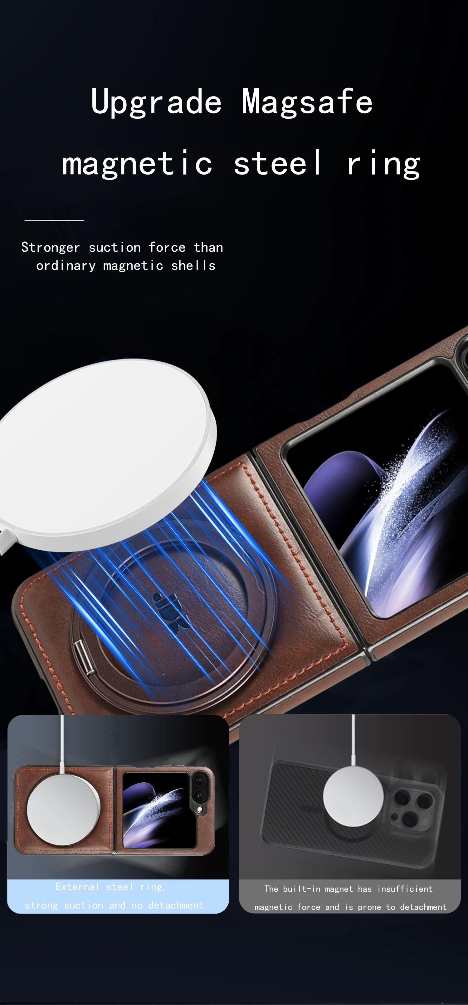 Metal 360° Rotating Stand Phone Case for Samsung ZFlip7/ZFlip6/ZFlip5/ZFlip4/ZFlip3 Foldable Screen Magnetic Skin-Friendly Leather Texture Business Full Shockproof Protective Cover