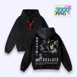 Resident Evil 4 Biohazard Hoodie & T-Shirt Leon Kennedy Graphic, Vintage Acid Wash Apparel, Survival Horror Game Merch, Japanese Aesthetic Pullover, Unisex Cotton Top