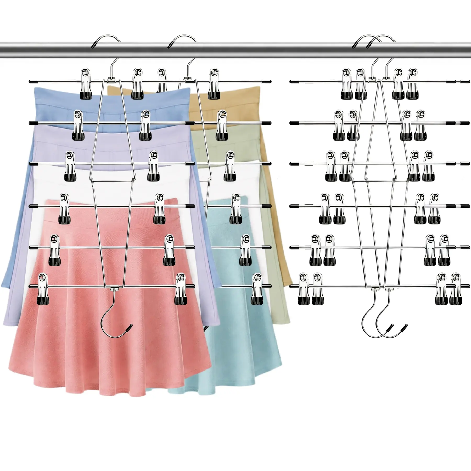 LMMAKE 4PCS Metal Hanging 6-Layer Double-Hook Foldable Hangers, Adjustable Space-Saving Stainless Steel Pants Organizers for Pants, Skirts, Ideal Closet Storage Solution