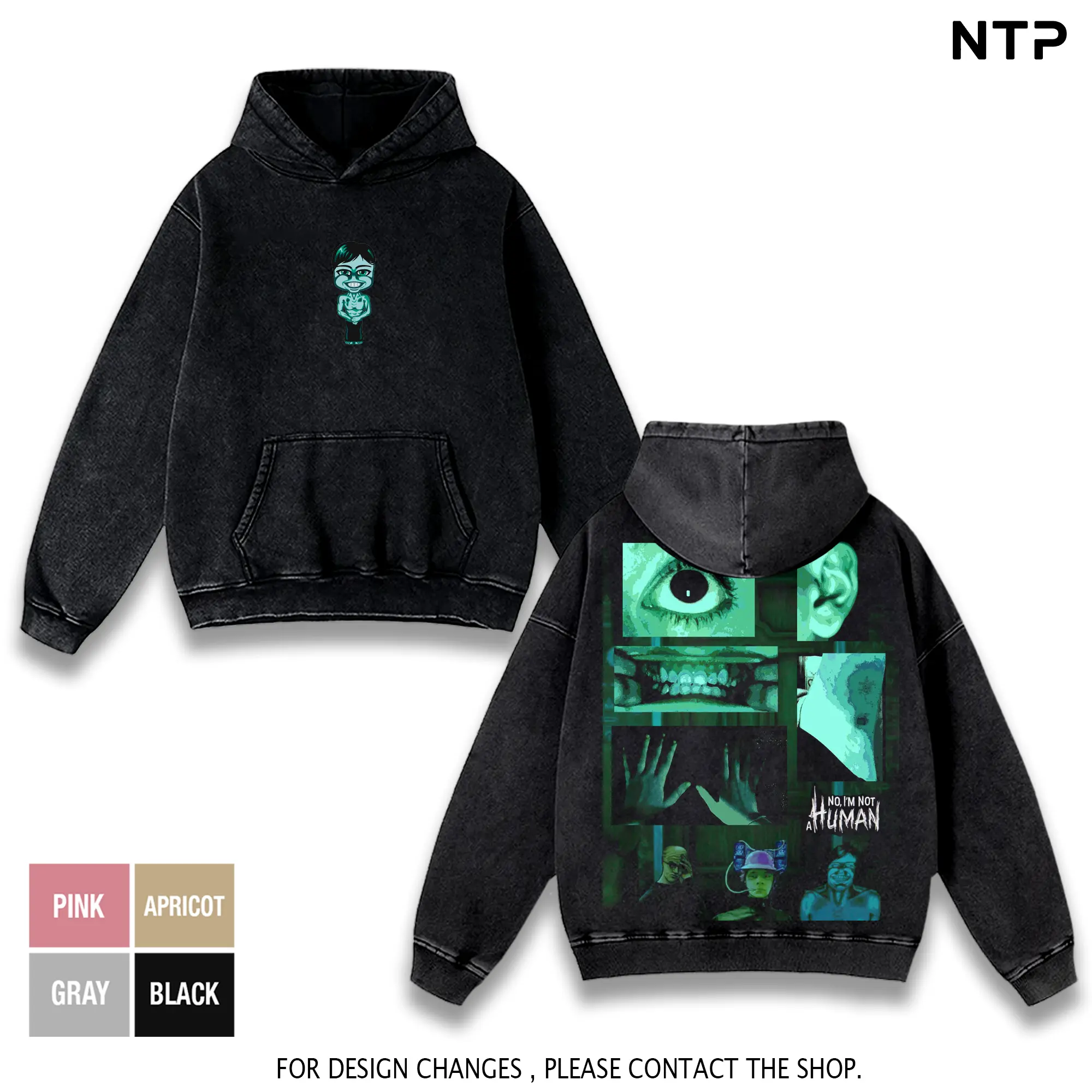 No I'm Not Human Japanese Horror Vintage Washed Tee - Anime Creepy Manga Panel Graphic T-Shirt Heavy Cotton Oversized Streetwear