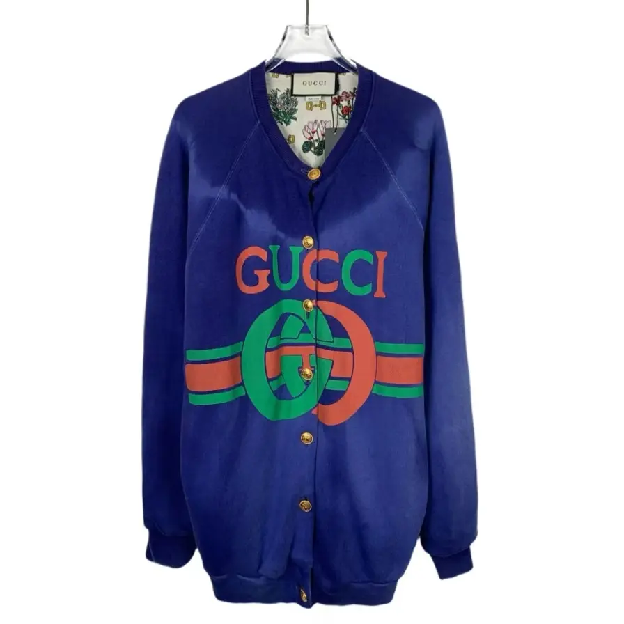 RDLT - Gucci Blue Logo Tie-Dye Distressed Cotton Cardigan Size XS