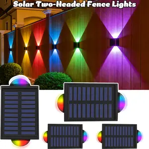 Solar Fence Lights Outdoor, 4 Pack Up and Down Wall Light,  Multicolour Lens LED Dusk to Dawn Solar Lights Outdoor Waterproof for Patio, Deck, BackyardGarden Patio Yard Decoration