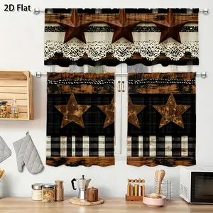2D Flat, 2D Flat 3pcs Set Independence Day Theme Curtain Set Independence Day Decoration High Quality Curtains Kitchen Decoration, 2D Flat Foldable Colorful Divider Room living Transparent Leaf Print