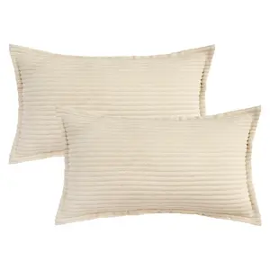 REGALWOVEN Striped Decorative Throw Pillow Covers 2pcs Soft Cushion Pillow Cases for Sofa Home Decor 12 x 20 Inch Beige