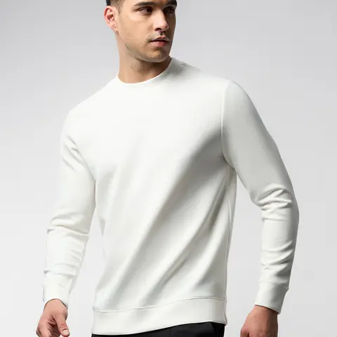 Fioboc Men's LENJING Modal-Elastane Blend Crewneck Sweatshirt - Crewneck Fit, Fitted, 4-Way Stretch Move Fabric, Anti-Pilling, Soft-Touch, Thermoregulating, Low-Iron, Plain Casual Long-Sleeve Top