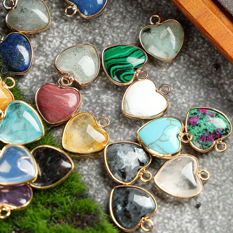 Cross Border Heart-Shaped Natural Stone Pendant, Healing Crystal Pendant For Necklaces Diy Craft Supplies (Without Chains) Cross Border Heart-Shaped Natural Stone Pendant, Healing Crystal Pendant For Necklaces Diy Craft Supplies (Without Chains)