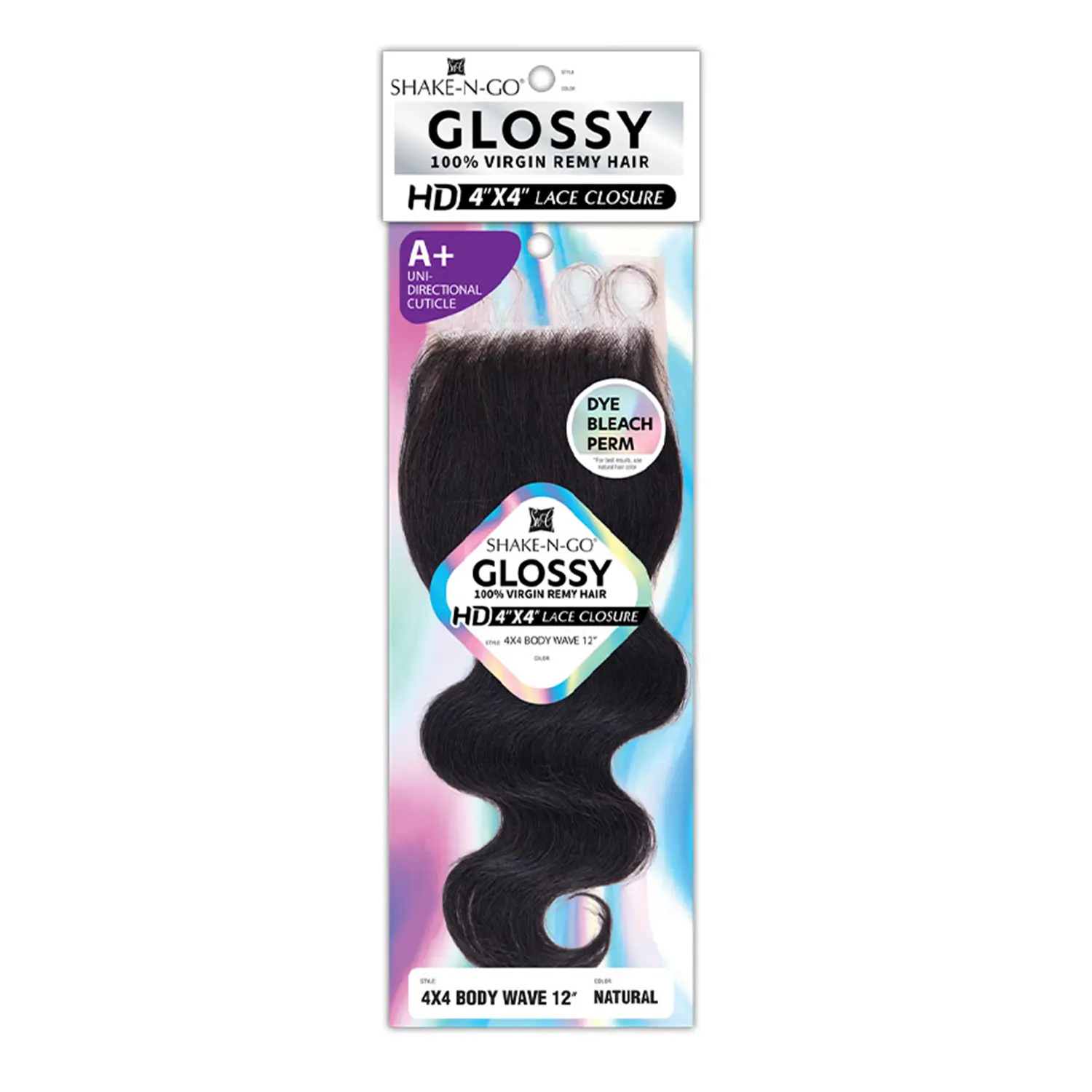 Shake-N-Go Virgin Remy Hair Glossy HD Lace Closure 4X4 Body Wave 12"