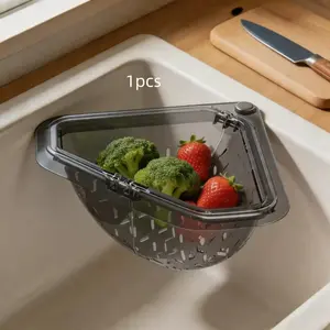 Magnetic Drainage and Filtration Basket, Durable Triangle Sink Filter with Rotating Bottom, Kitchen Corner Rack, No Drilling Installation
