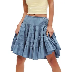 Arssm Women’s Boho Tiered Midi Skirt – Pleated Flowy A-Line Cotton Skirt, Layered Ruffle Beach Vacation Skirt, Casual Summer High Waist Outfit