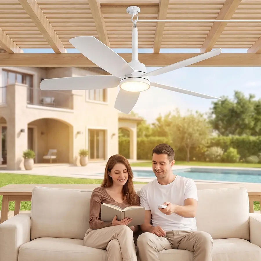36 Inch Outdoor Ceiling Fan with Light, Plug-in Ceiling Fan for Patio Gazebo Porch, Remote Control, Dimmable LED, 6 Speeds Remote Control, Reversible DC Motor,   Black summer Fan，Can be used both indoors and outdoors, Decks, Lights,  socket