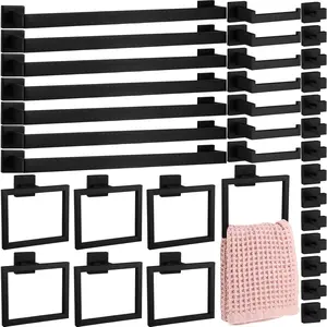 35 count Black Bathroom Hardware Accessories Set 23.6 Inch Bath Towel Bar Kit Stainless Steel Bathroom Hardware Set Towel Racks Ring Robe Hooks Paper Holder for Wall Mounted