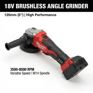 Milwaukee 18V 125mm Brushless Angle Grinder for Metal Cutting and Grinding with Variable Speed