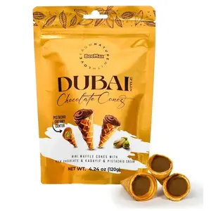 Beemax Dubai Style Mini Chocolate Cones | Waffle Cones Filled with Pistachio Cream, Milk Chocolate & Crunchy Kadaifi | Gourmet Middle Eastern Sweets, Imported Turkish Candy, Luxurious Gift Treats – 4.24oz Bag