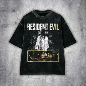 Vintage Resident Evil 7 Baker Family T-Shirt - Biohazard Welcome Home Graphic Tee - Horror Game Aesthetic Wash Shirt - Oversized Creepy Streetwear