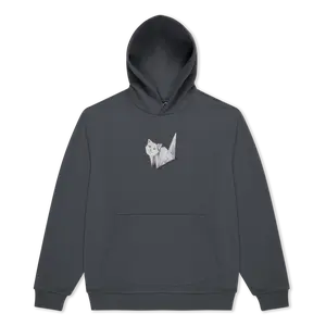 Women's Cotton Long Sleeve Casual Origami Graphic Print Hoodie - Neutral-Toned Charcoal Women's Casual Clothes