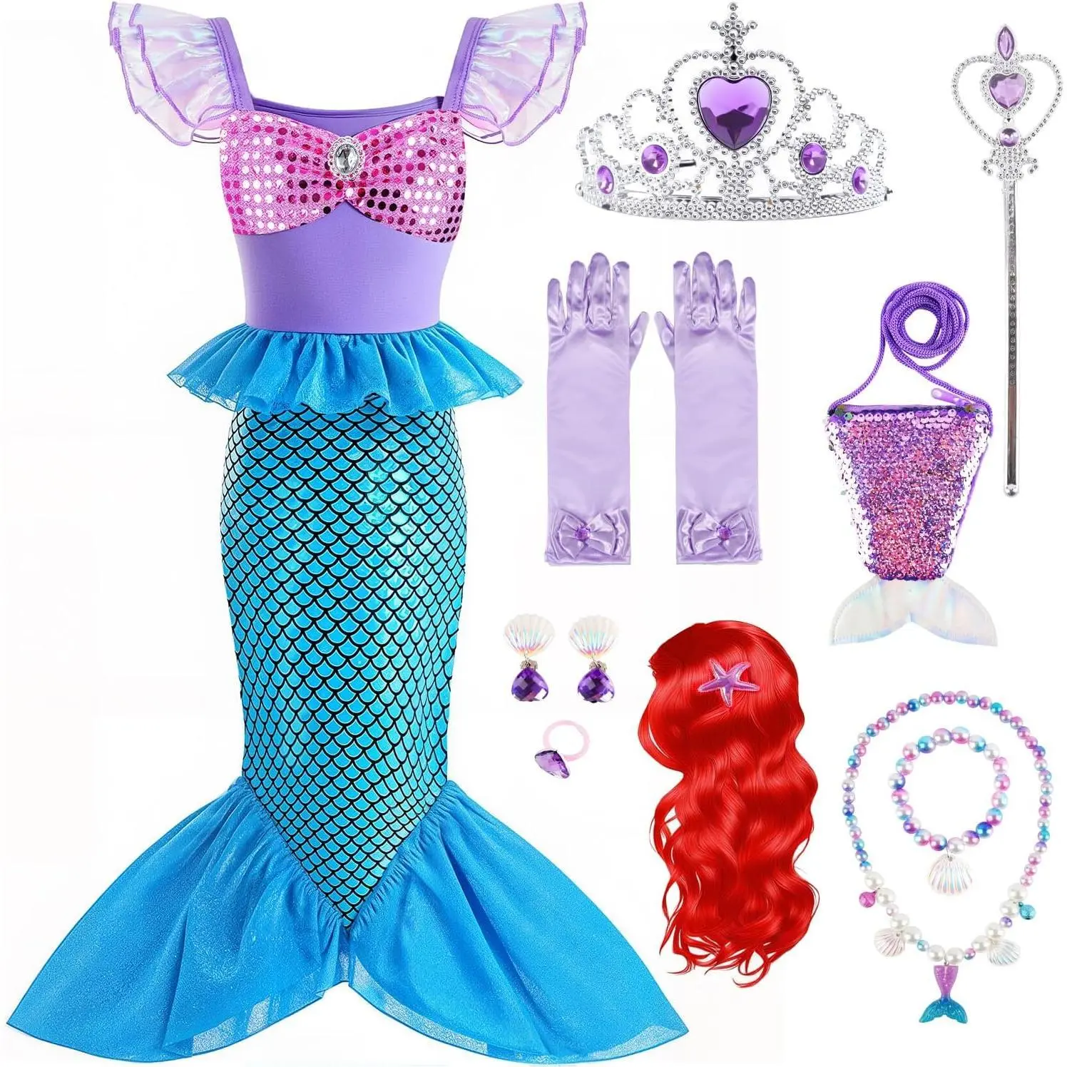 P-AD059 Girls Little Mermaid Costume Princess Dress Up Set with Wig Accessories for Halloween Cosplay Party 3-7 Years - TikTok Shop P-AD059 Girls Little Mermaid Costume Princess Dress Up Set with Wig Accessories for Halloween Cosplay Party 3-7 Years - TikTok Shop