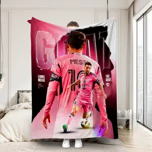 One blanket featuring Messi in a pink jersey, the football superstar GOAT. Ideal for a warm nap, car, or pet. A perfect birthday/holiday gift, suitable for sofas, beds, dorm rooms, hotels, and offices. Soft Blanket