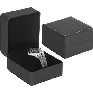 Single Watch Case, Travel Watch  Box with Removable Pillow, Luxury PU Leather Wristwatch Display Organizer Holder Boxes for Mem and Women (Black)