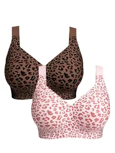 Women's 2-Pack Seamless Lift Wireless Push-Up No Underwire Full Coverage Plus Bras - Comfortable Supportive Everyday Womenswear Bras