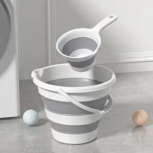 2pcs/set (Folding Bucket + Folding Ladle), Portable Bucket, Foldable Car Wash Bucket, Outdoor Camping Fishing Travel Bucket, Washing Bucket, Easy to Store, Cleaning Supplies, Household Gadget