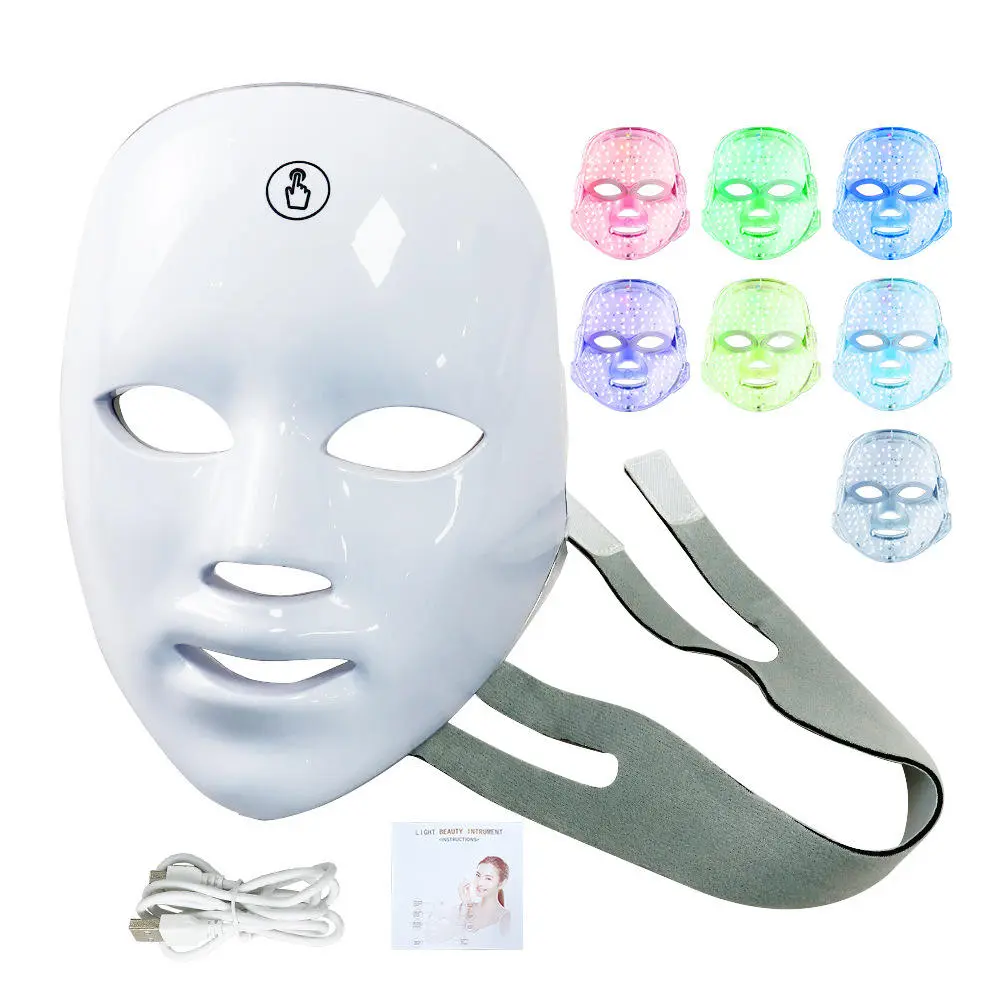 New 7-Color LED Light Skincare Face & Neck Mask, Rechargeable Skin Care Device, Ergonomic Portable Design for Travel