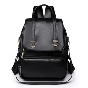 Hanami Women's Retro Polyester Built-in Pockets Artificial Leather Backpack - Functional ID Card Pocket, Trendy Stitching - Black, Brown, Khaki, Blue Options for Everyday Wear, Built-In Pockets Backpacks, Artificial Leather Backpacks