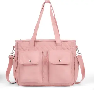 Quilted Lunch Box for Women，Large Insulated Lunch Tote Elegant Work Lunch with Shoulder Strap, Multi-Pocket Thermal Cooler for Nurse Teacher Office & Travel (pink, L)
