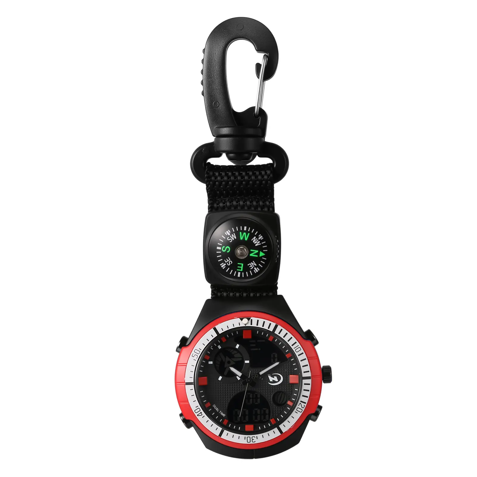 OIDEA Men's Multifunction Carabiner Clip-On Watch - Digital-Analog Dual Time Display, Alarm, Stopwatch, Calendar, Gadget for Adventure, Travel, Outdoor Hiking Fashion Accessory, Sporty, Unisex, Carabiner Clip-On Design, Plastic, Backlight, Analog + Digita