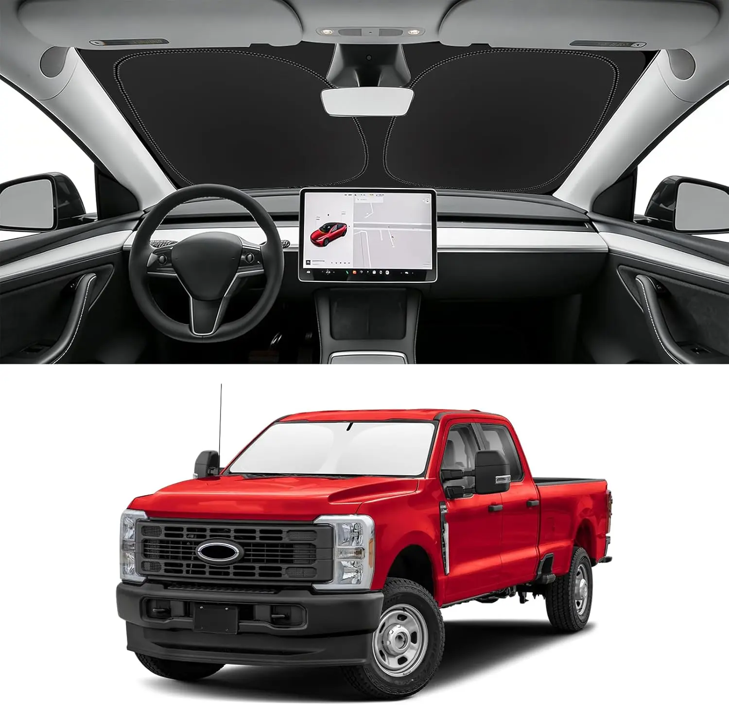 Car Windshield Sunshade | Automotive Glass Heat Blocking Heat & Keeps Interior Cool | Universal Fits for Ford F150 F250 F350 F450 2015-2026 | Automotive Sun Screen, Visor & Car Accessories for Summer
