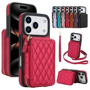 Crossbody Wallet Case for iPhone 17 Pro Max/16/15/14/13/12/11 Series, RFID Blocking PU Leather Wallet Phone Case with Zipper Pocket, Card Holder, Kickstand Flip Cover, Wrist Strap & Adjustable Crossbody Lanyard