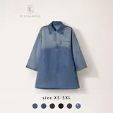 EL ELENGATINE Women's Plus-Size Denim Shirt Dress - Retro Vintage Oversized Collar, Cotton-Polyester Drape Fabric, Half-Zip, Long Sleeves, Pocket, Plus Size Fashion, Streetwear Clothing, Women's Streetwear, Trending Casual Wear,sohochic