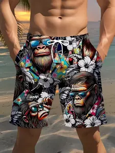 Men's 3D Printed Beach Shorts, Lightweight Polyester Drawstring Swim Trunks, Summer Tropical Floral Design, Casual Outdoor Activities, Swimwear Shorts