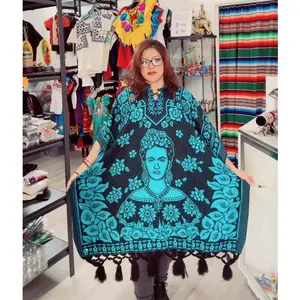 Frida's Essence: Mexican Women’s Jorongo Poncho Gaban Cape Ruana