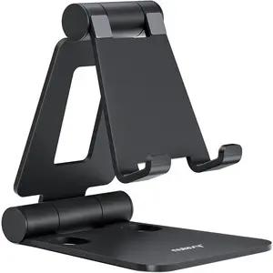 Dual Folding Cell Phone Stand, Fully Adjustable Foldable Desktop Phone Holder Cradle Dock Compatible with iPhone 17 16 15 14 13 12 11 Pro Max Xs Xr X 8, Nintendo Switch, All Phones